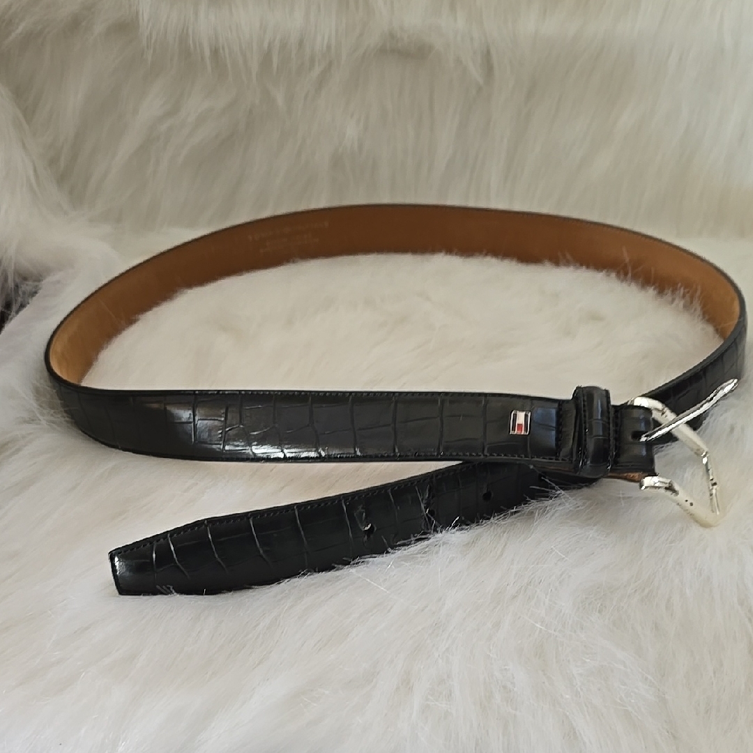 Black Crocodile Embossed Leather Belt Black Crocodile Embossed Leather Belt